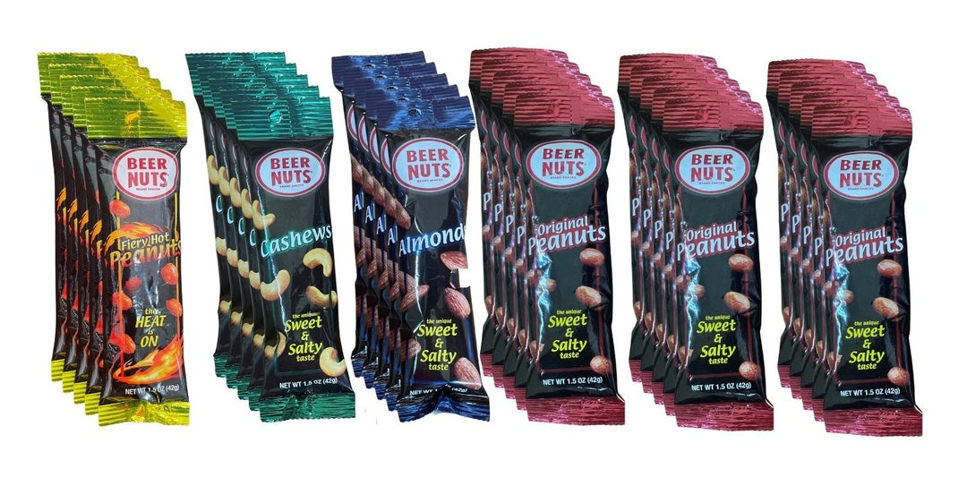 30ct 1.5 oz Variety Pack - Original Peanuts, Cashews, Almonds, Fiery Hot Peanuts Tubes